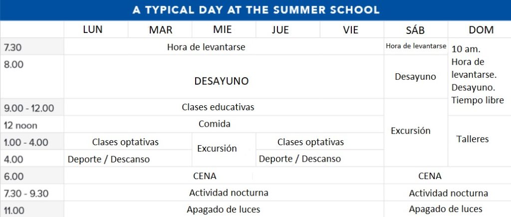 Horario campamento de liderazgo Horario campamento de liderazgo
