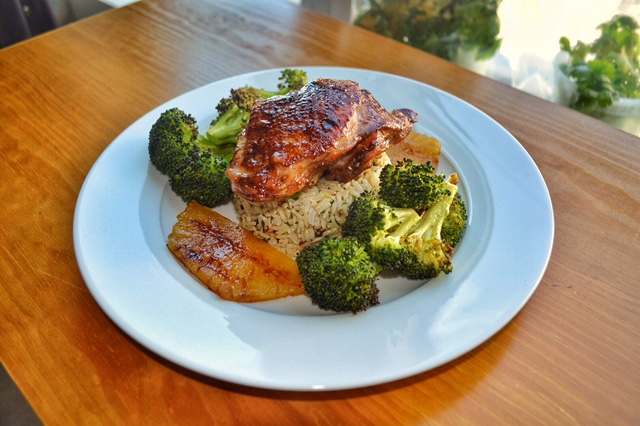 Chicken teriyaki with cilantro rice and roasted broccoli. Visit the website below for the full recipe.