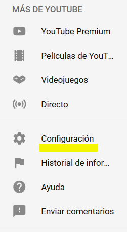 menú de You Tube