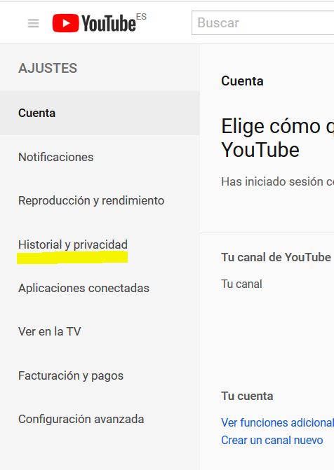 menú de ajustes en You Tube menú de ajustes en You Tube