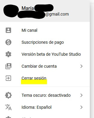Menú perfil personal You Tube Menú perfil personal You Tube