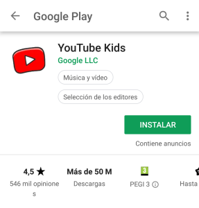 captura de la instalación de You Tube Kids captura de la instalación de You Tube Kids