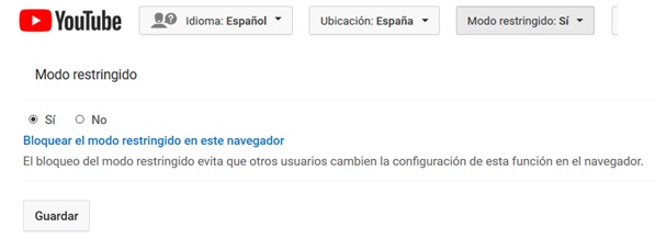 pantalla modo restringido You Tube pantalla modo restringido You Tube