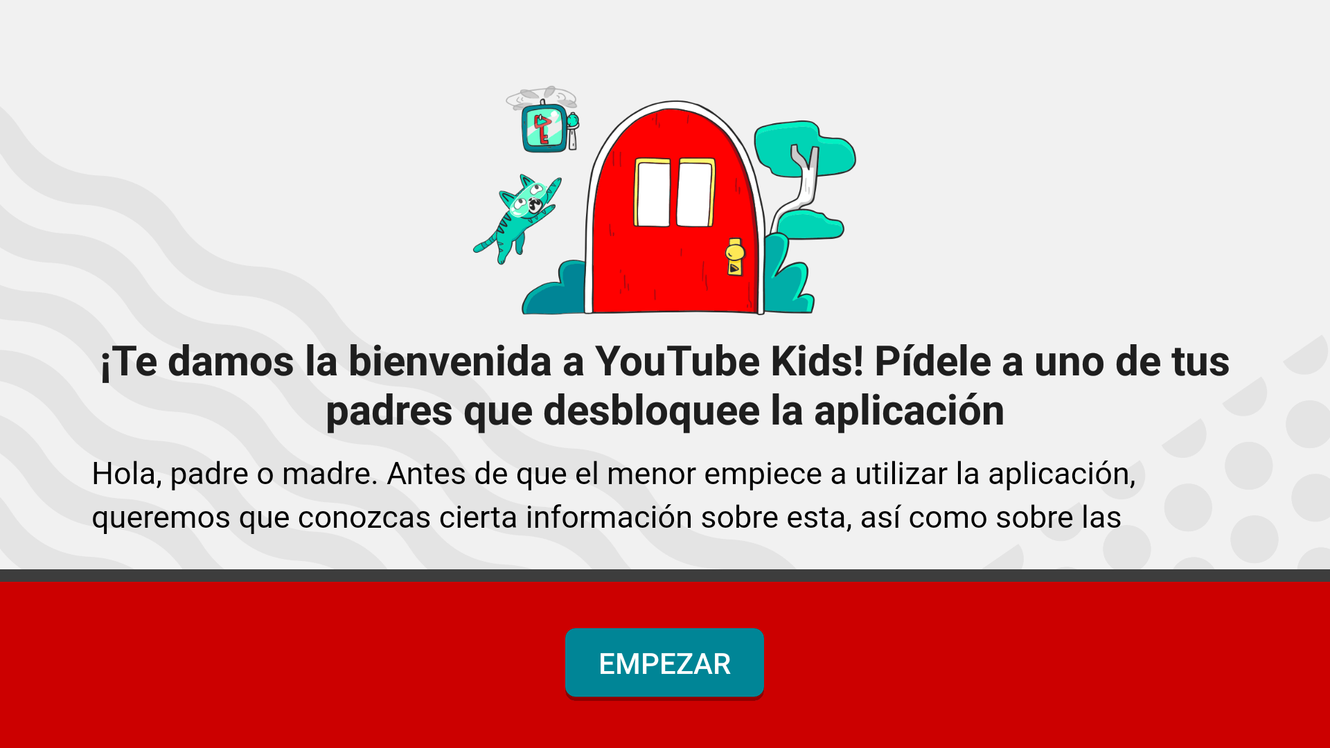 pantalla de bienvenida al control parental de YouTube Kids