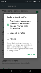 Pantalla de pagos en Google Play Store