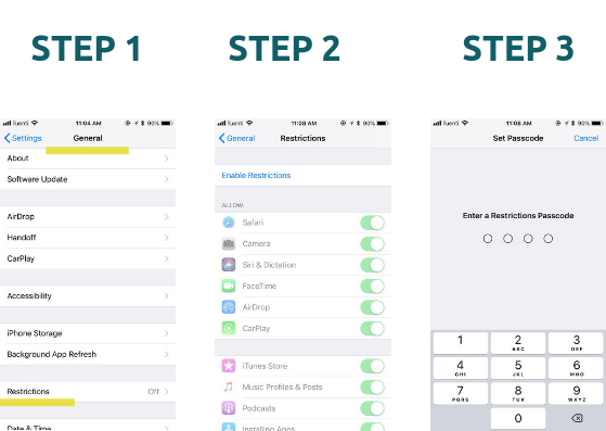 Steps for restrictions - Parental control for iPhone Steps for restrictions - Parental control for iPhone