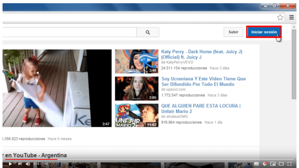 pantallazo para activar control parental en You Tube
