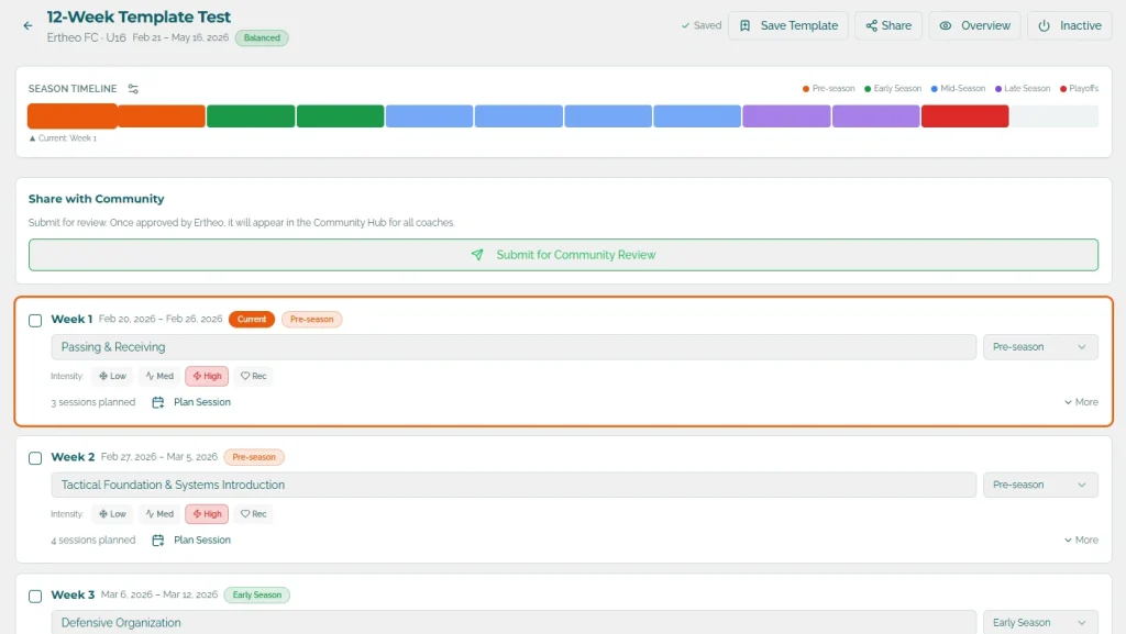 Soccer season planning dashboard