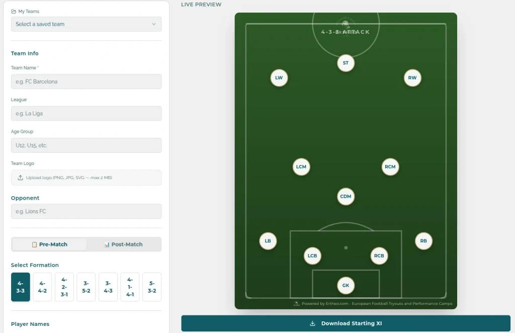Soccer season planning dashboard